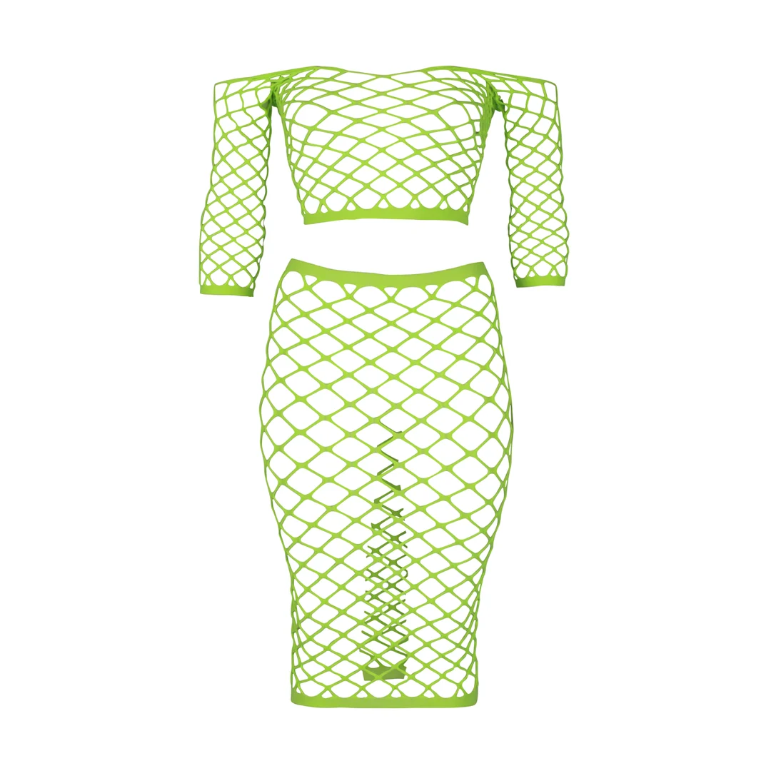 Crop top verde neon con gonna lunga - immagine 11