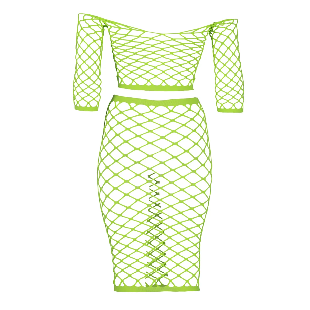 Crop top verde neon con gonna lunga - immagine 12