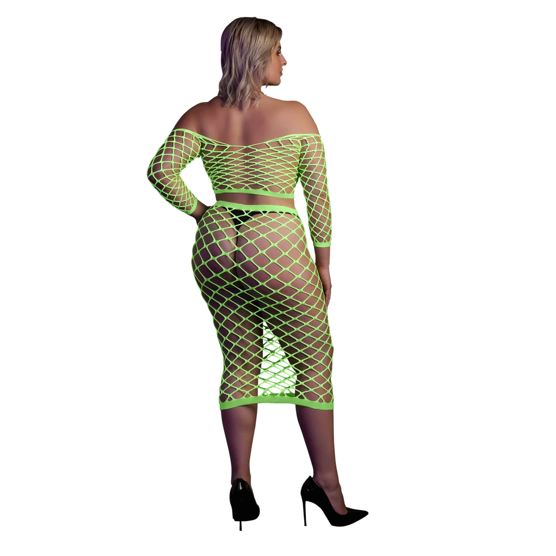 Crop top verde neon con gonna lunga - immagine 8