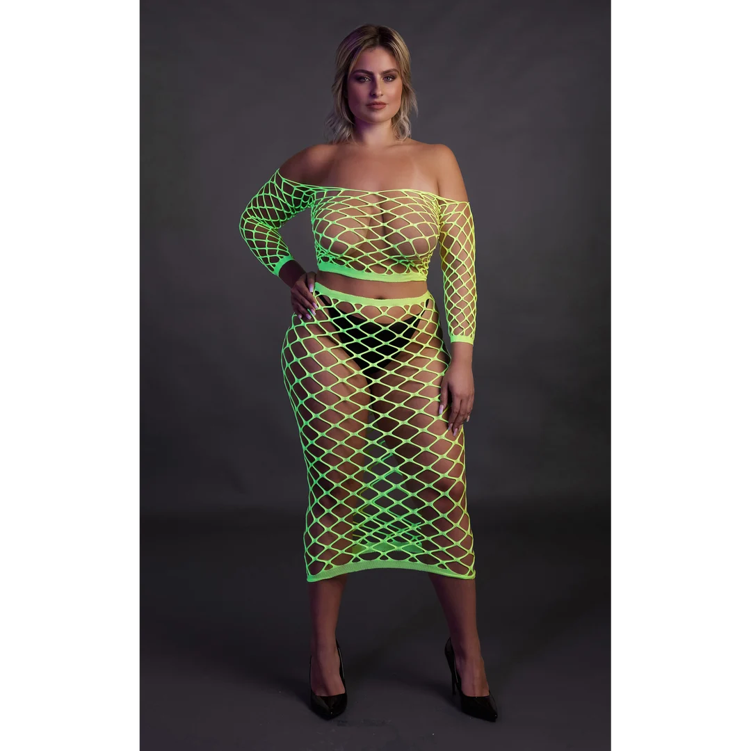 Crop top verde neon con gonna lunga - immagine 9