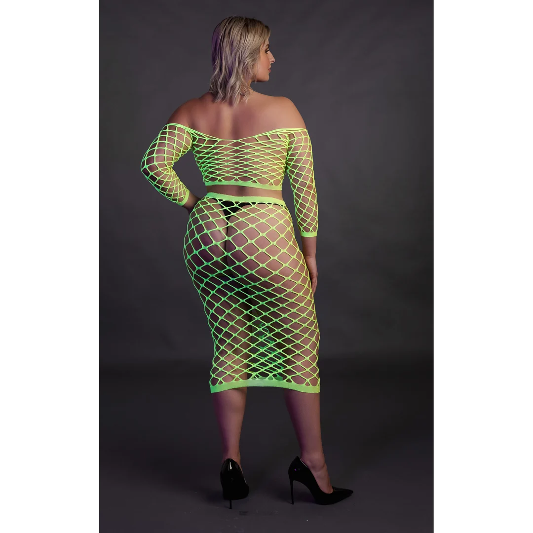 Crop top verde neon con gonna lunga - immagine 10