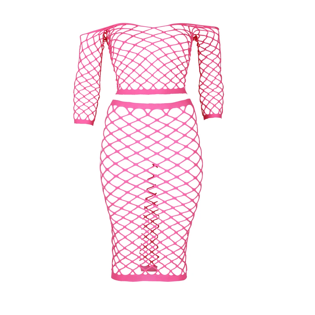 Crop top verde neon con gonna lunga - immagine 23