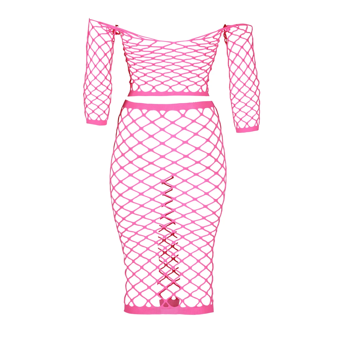 Crop top verde neon con gonna lunga - immagine 24