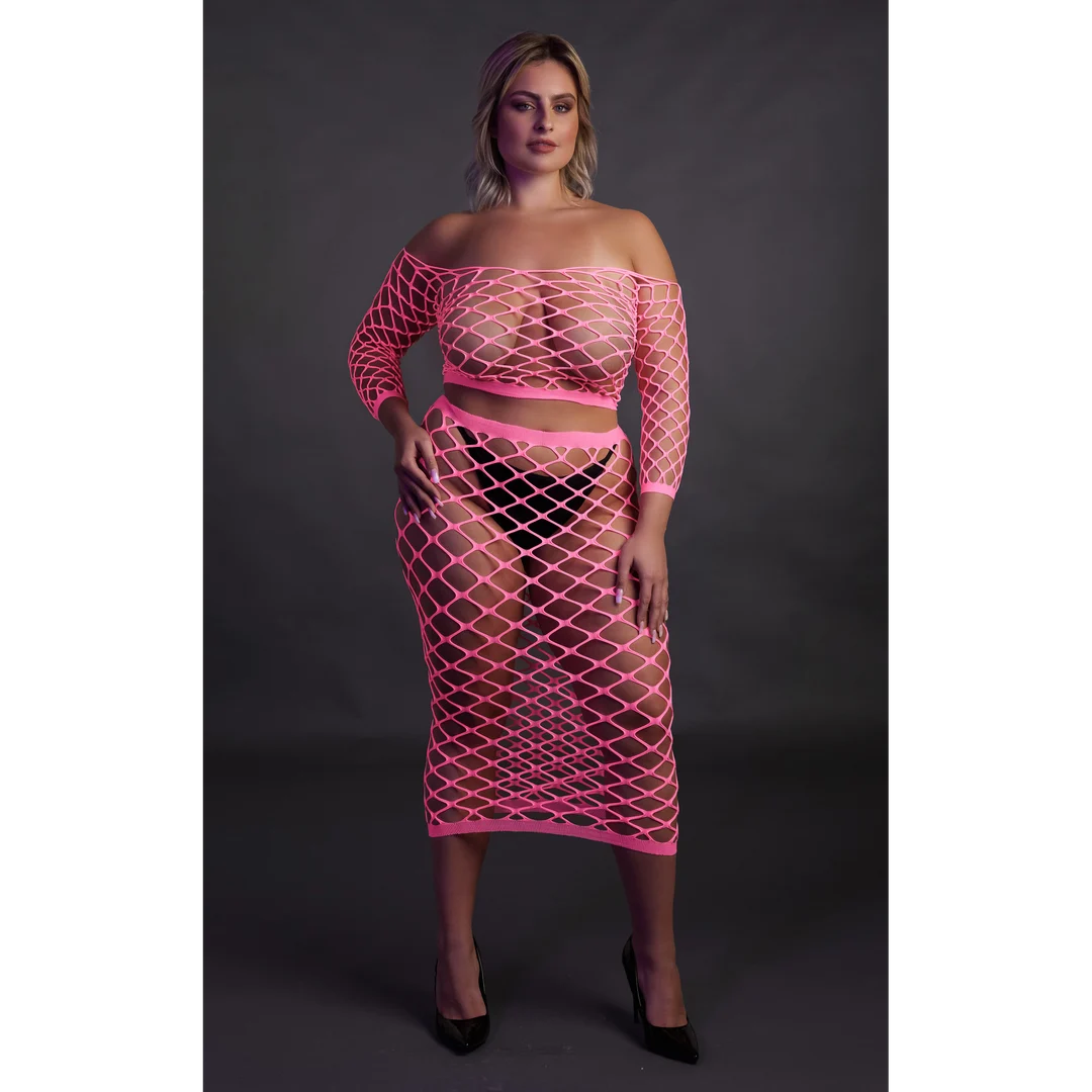 Crop top verde neon con gonna lunga - immagine 21