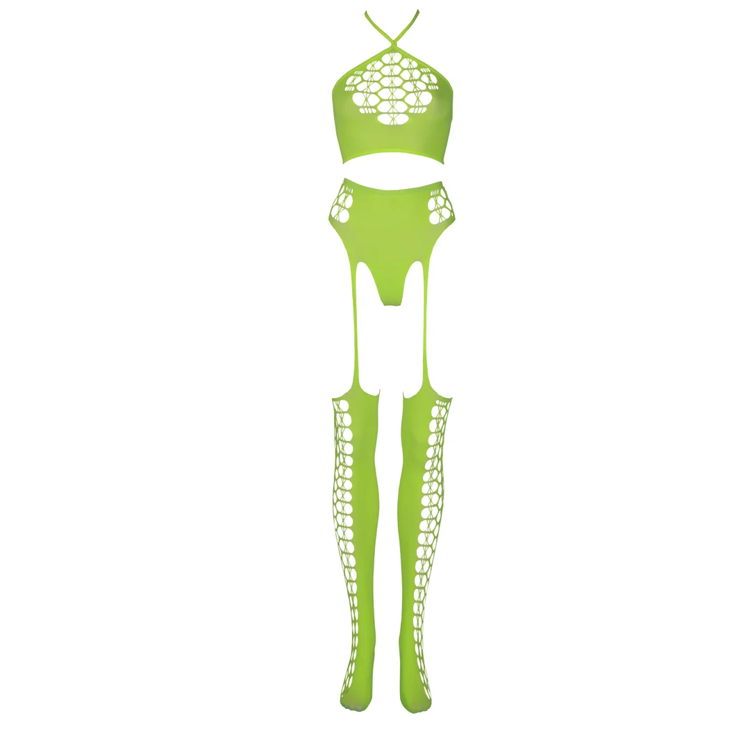 Set verde neon con crop top e calze - immagine 5