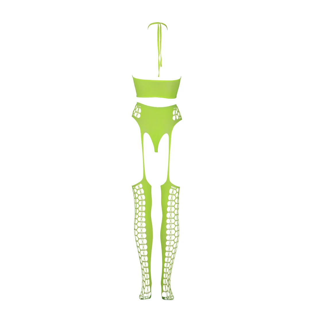 Set verde neon con crop top e calze - immagine 6