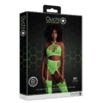 Set verde neon con crop top e calze