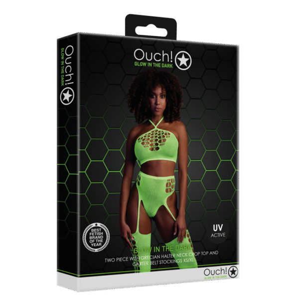 Set verde neon con crop top e calze