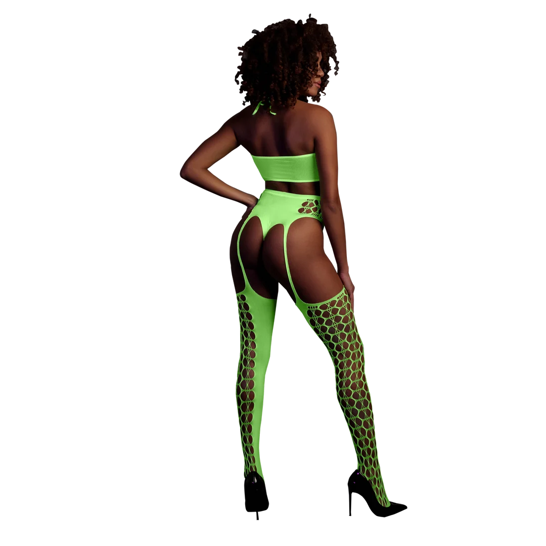 Set verde neon con crop top e calze - immagine 2