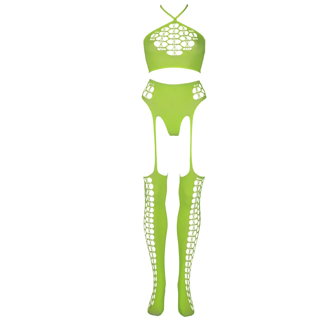 Set verde neon con crop top e calze - immagine 11