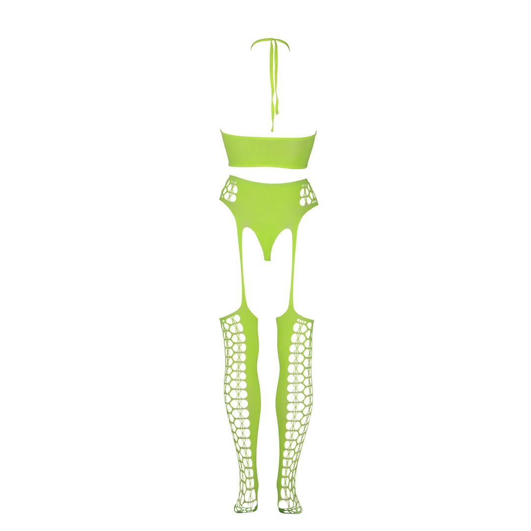 Set verde neon con crop top e calze - immagine 12