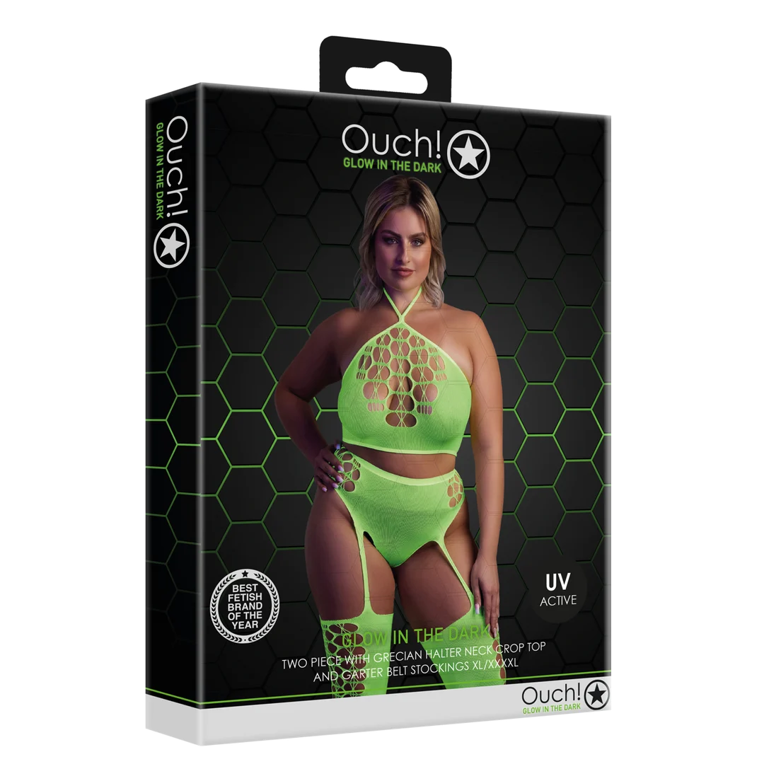 Set verde neon con crop top e calze - immagine 7