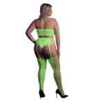 Set verde neon con crop top e calze - immagine 8