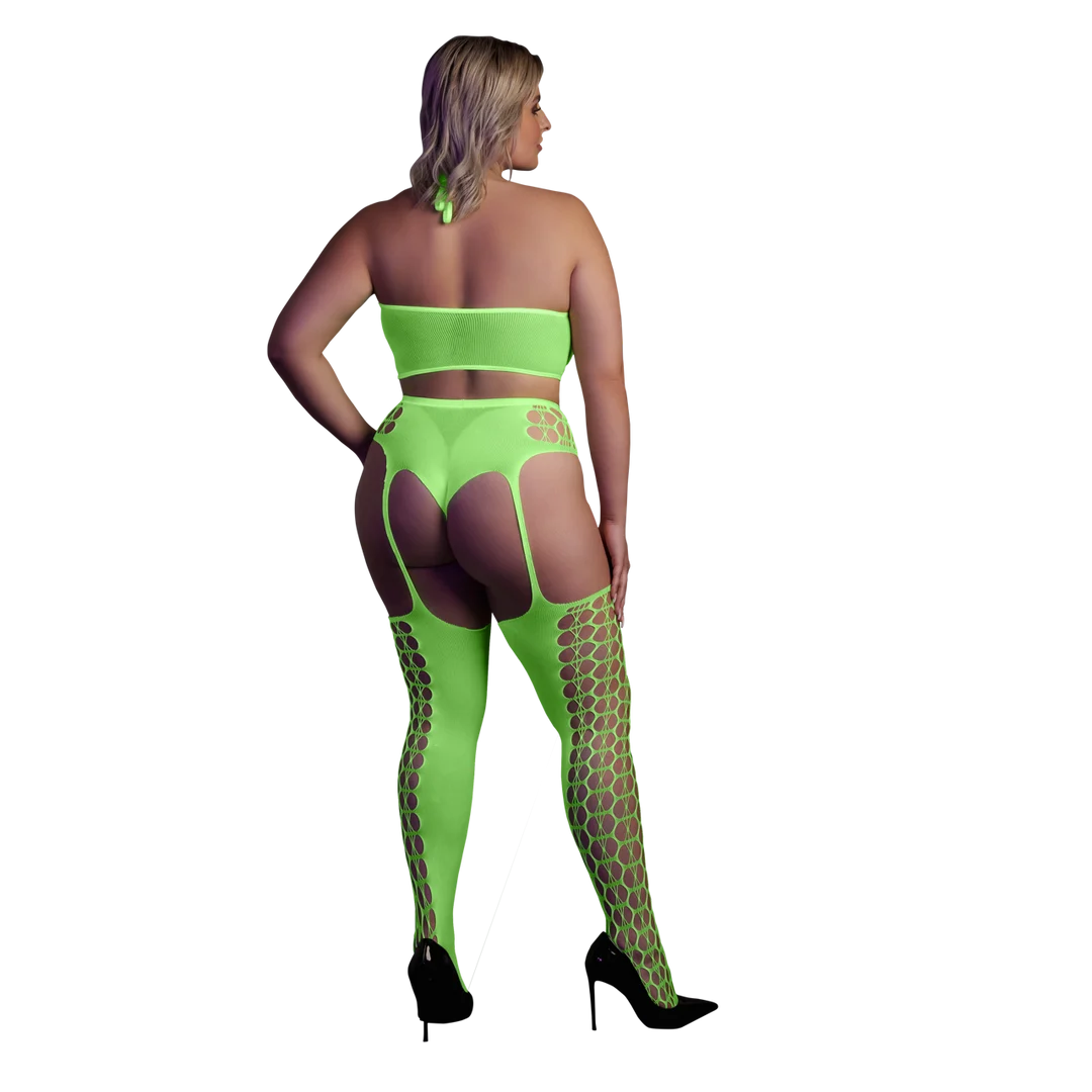 Set verde neon con crop top e calze - immagine 8
