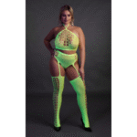 Set verde neon con crop top e calze - immagine 9
