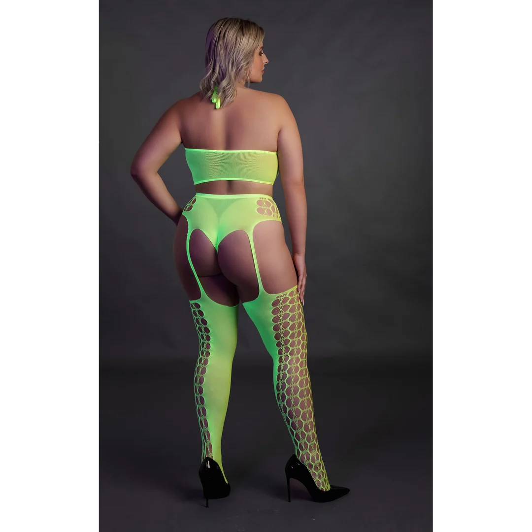 Set verde neon con crop top e calze - immagine 10