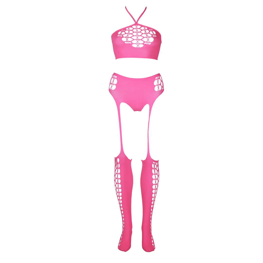 Set verde neon con crop top e calze - immagine 23