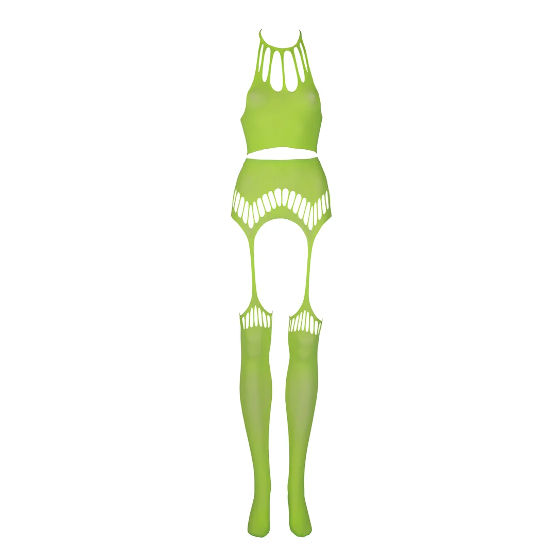 Set verde neon con crop top e calze - immagine 5