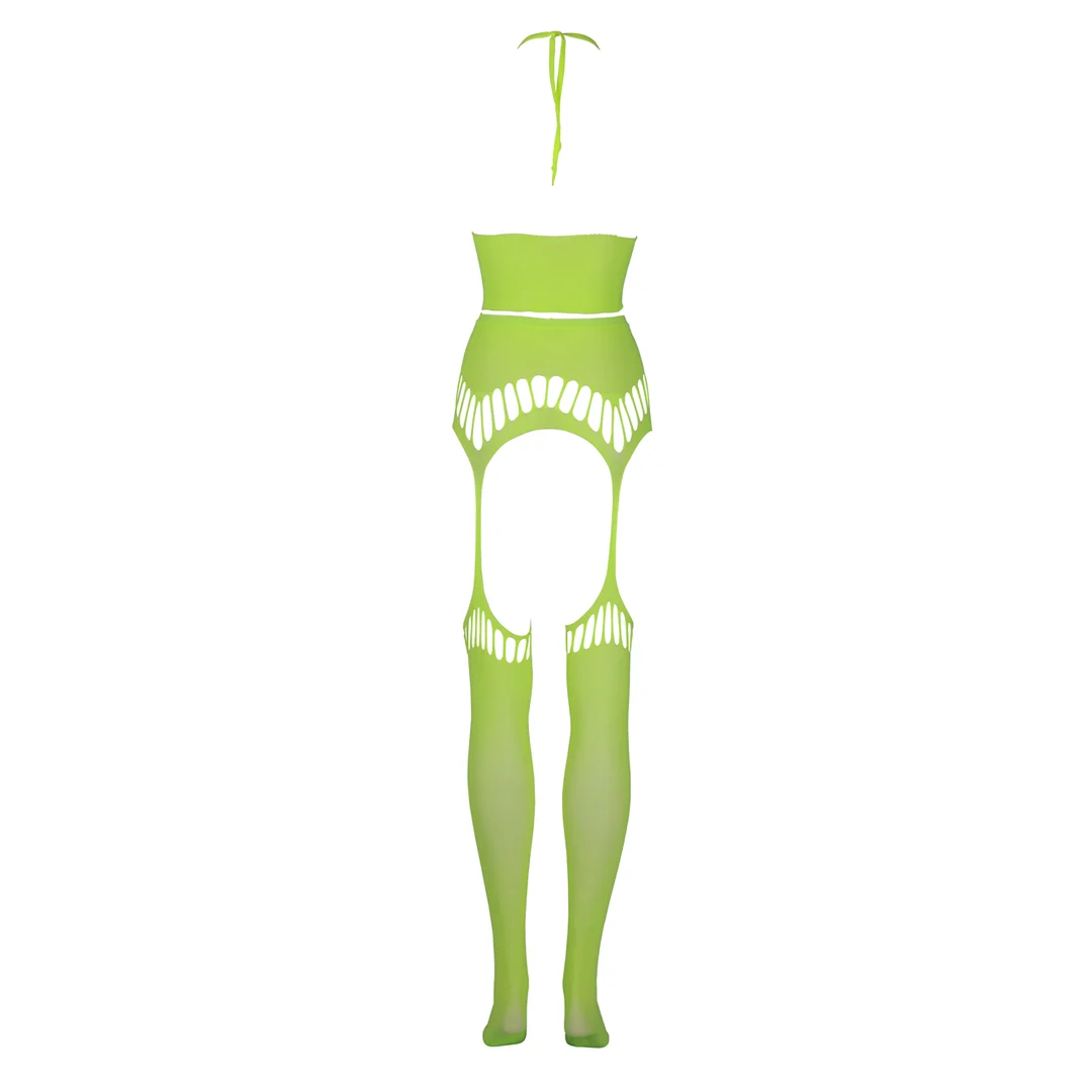 Set verde neon con crop top e calze - immagine 6