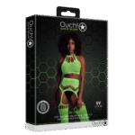 Set verde neon con crop top e calze
