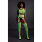 Set verde neon con crop top e calze - immagine 3