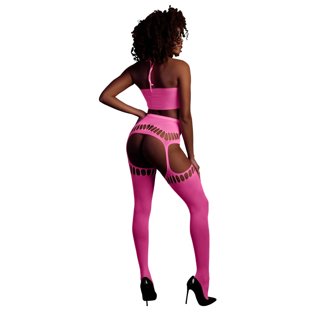 Set verde neon con crop top e calze - immagine 8