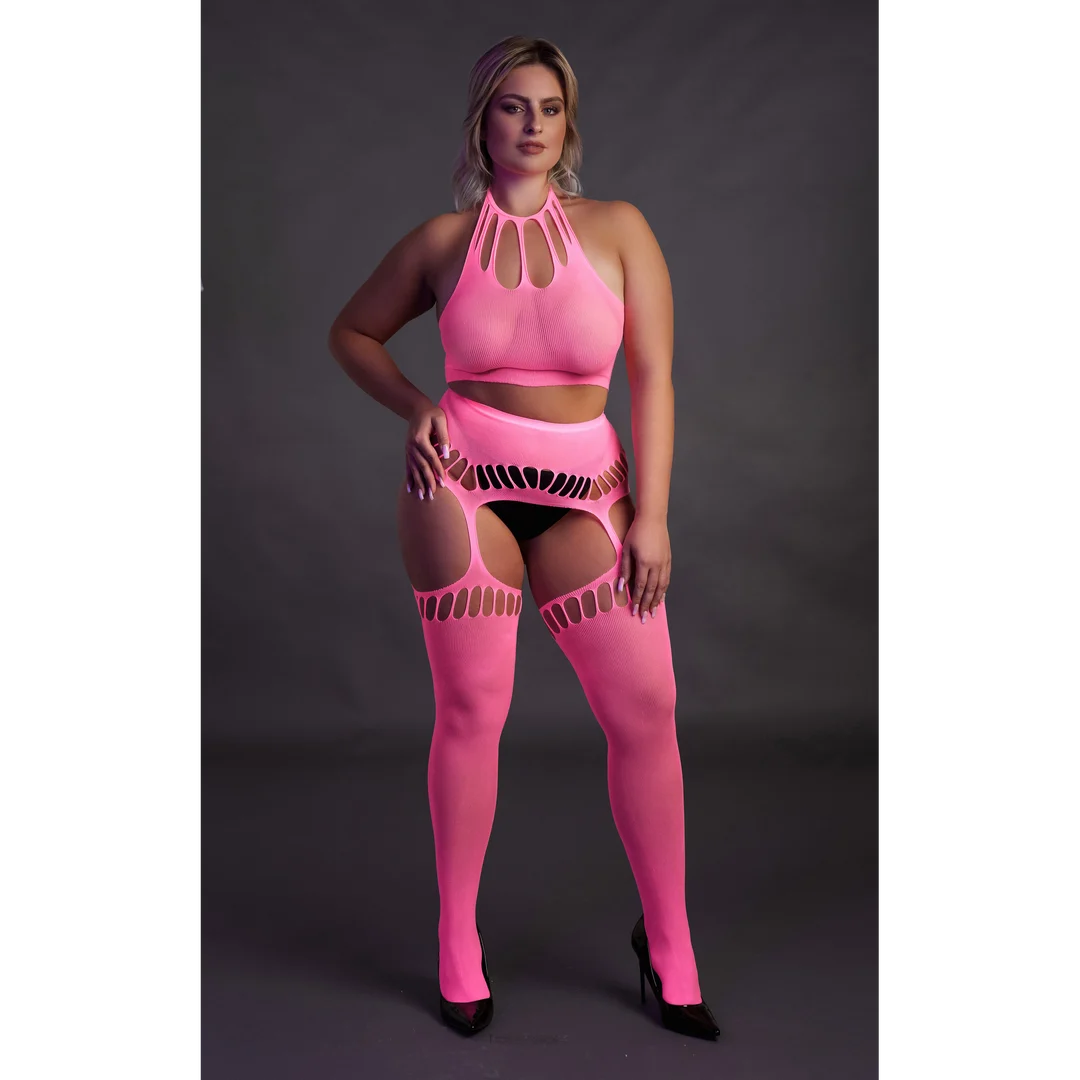 Set verde neon con crop top e calze - immagine 15