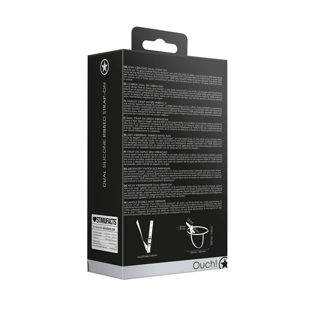 Harness indossabile con fascia regolabile | Strap on doppio in silicone con rilievi | Regolabile | Nero - immagine 2