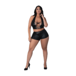 Top halter e shorts Thalia con anelli e borchie, 2X, neri - immagine 5