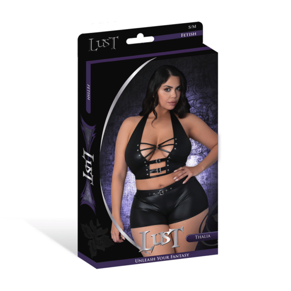 Top halter e shorts Thalia con anelli e borchie, 2X, neri
