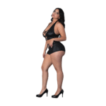 Top halter e shorts Thalia con anelli e borchie, 2X, neri - immagine 3