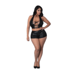 Top halter e shorts Thalia con anelli e borchie, 2X, neri - immagine 4