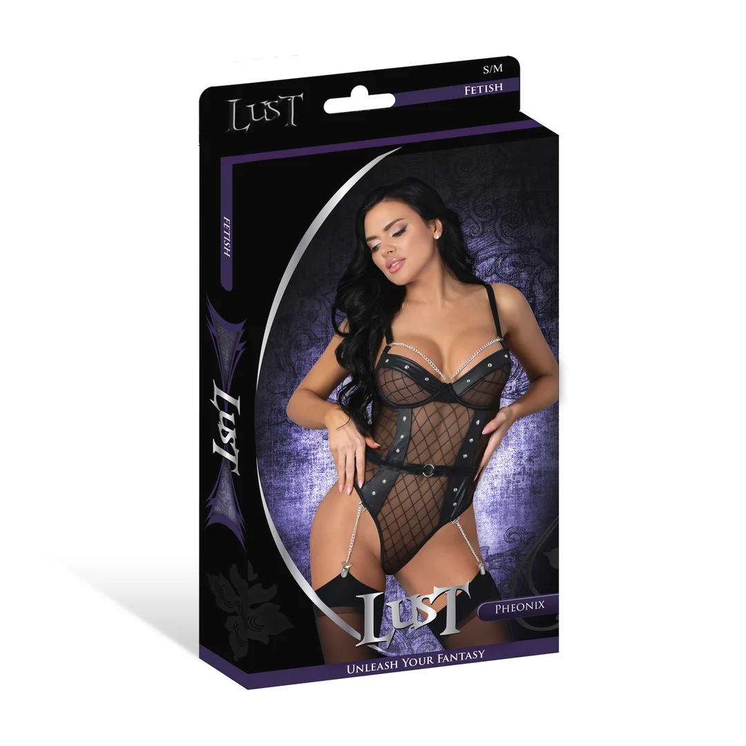 Body Phoenix con catene e giarrettiere, 2X, nero - immagine 9