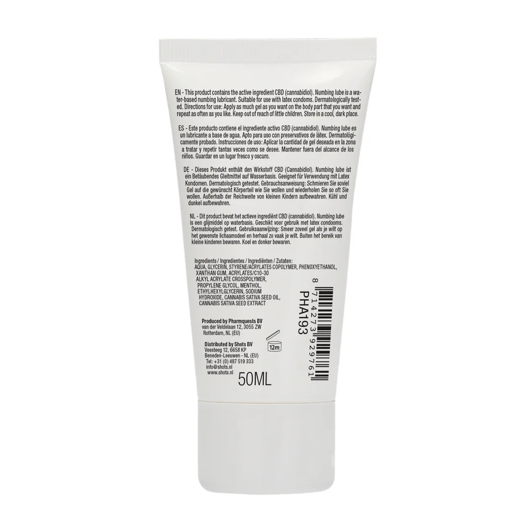 Lubrificante a base d’acqua – Lubrificante anestetico naturale al CBD – Senza profumo, senza sapore – 50 ml – Pharmquests by Shots - immagine 2