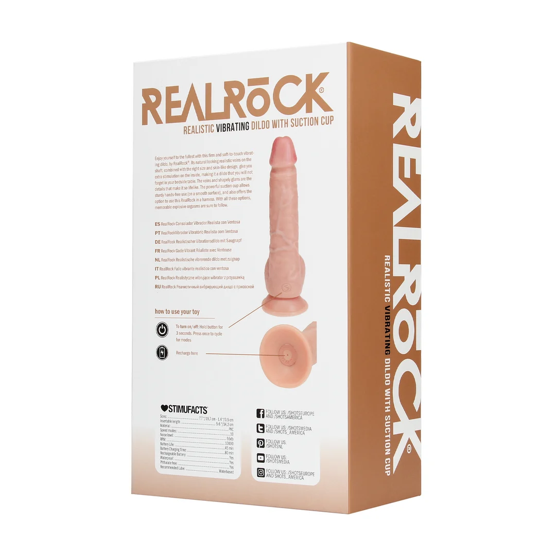 Vibratore realistico con ventosa, compatibile con imbracatura, RealRock nude (18 cm) RealRock by Shots - immagine 6