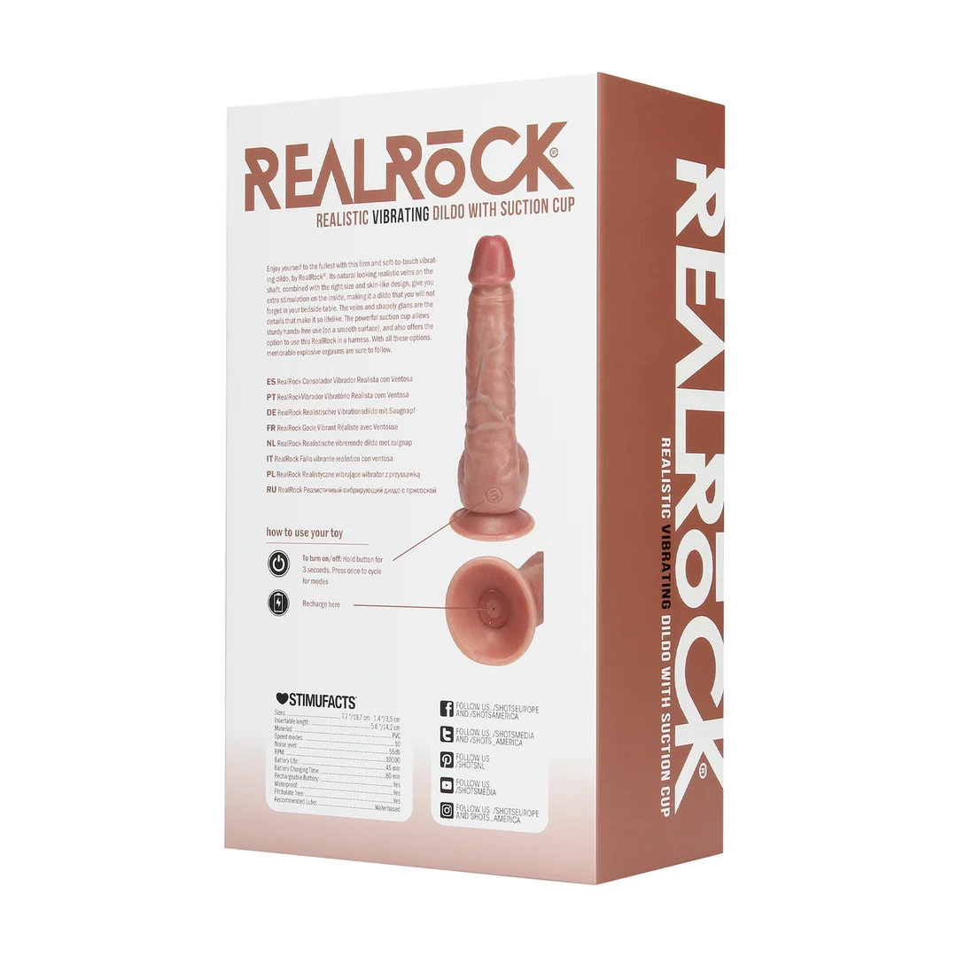 Vibratore realistico con ventosa, compatibile con imbracatura, RealRock nude (18 cm) RealRock by Shots - immagine 12