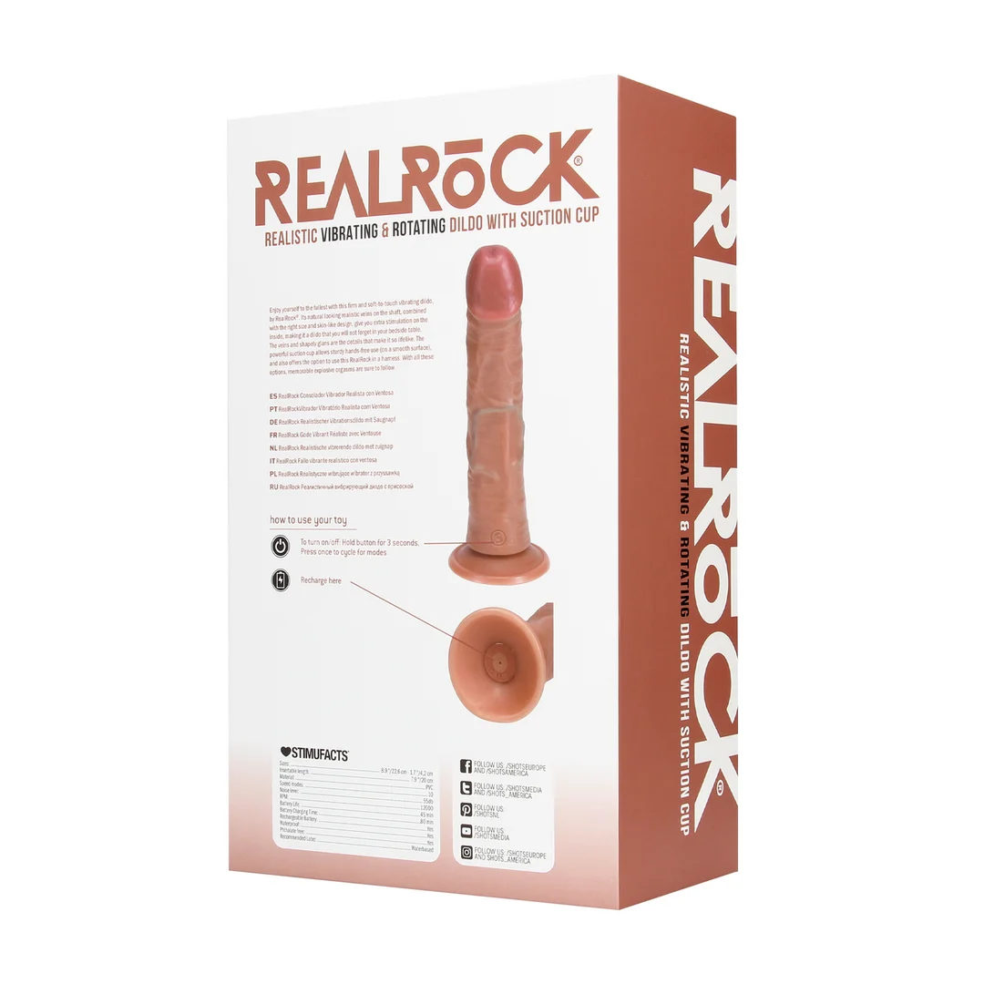Vibratore realistico con vibrazione e rotazione, ventosa, RealRock effetto pelle di RealRock by Shots - immagine 12