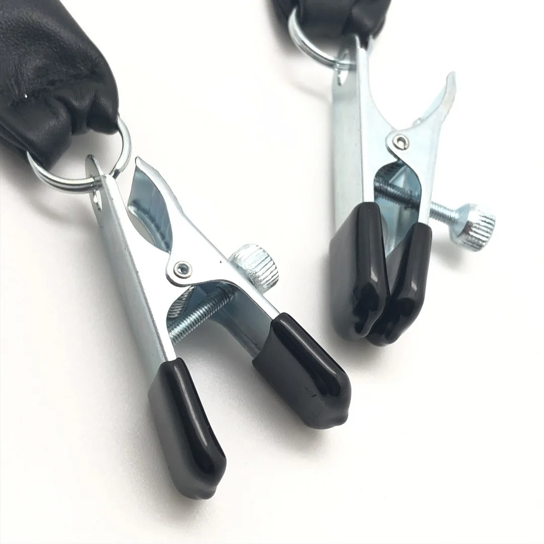 Morsetto per capezzoli con peso in pelle, 2 x 80 g, nero e argento - immagine 2