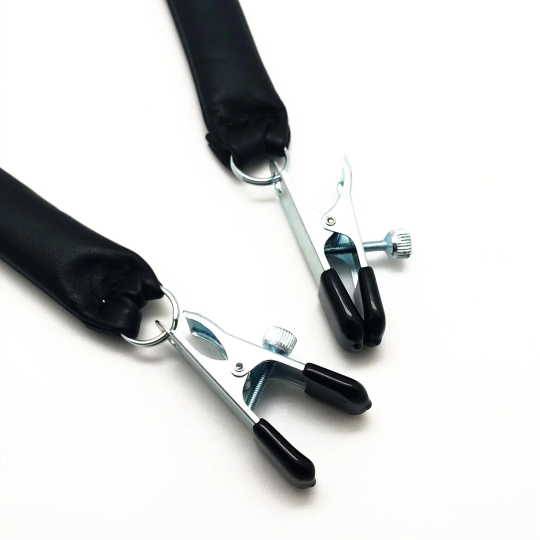 Morsetto per capezzoli con peso in pelle, 2 x 80 g, nero e argento - immagine 3