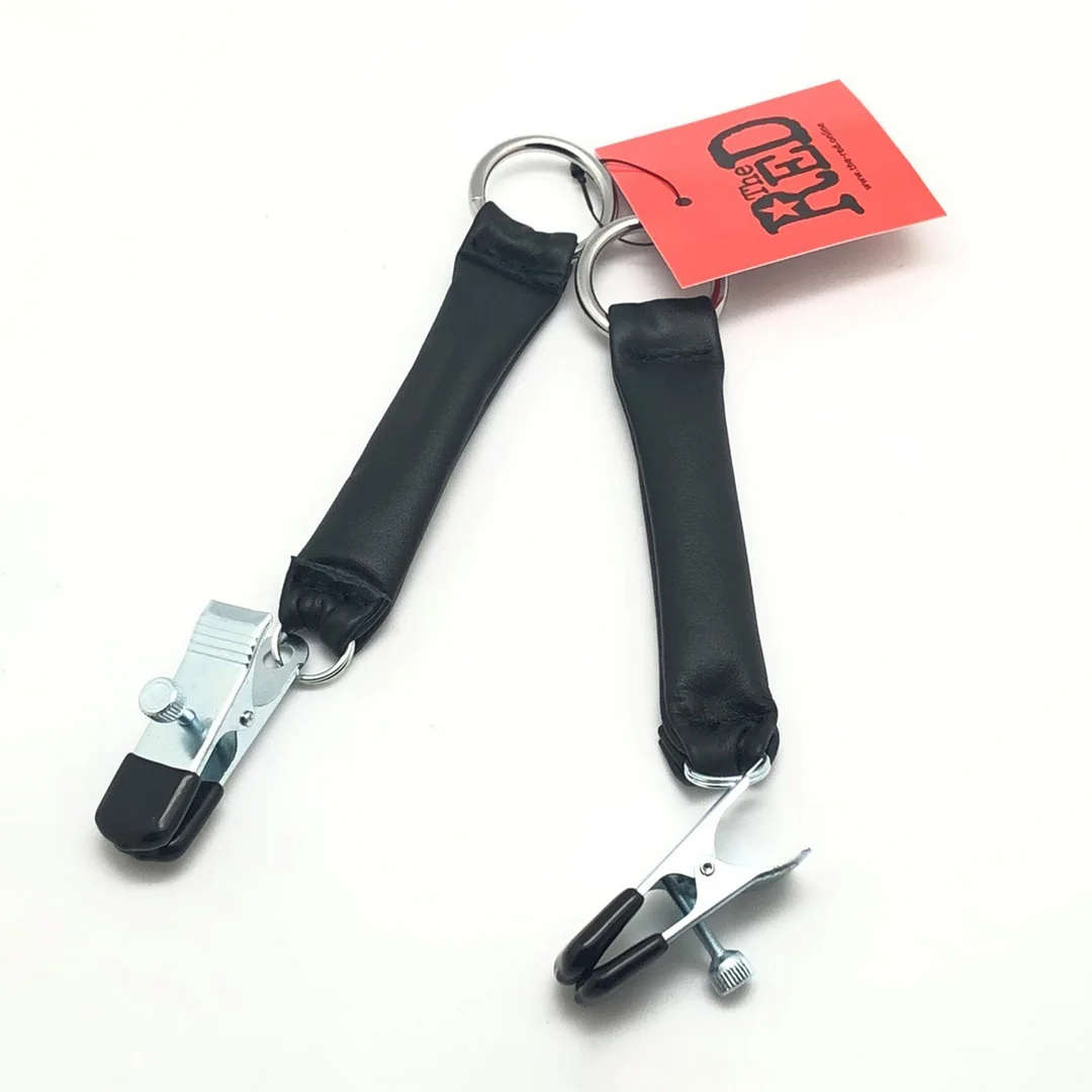 Morsetto per capezzoli con peso in pelle, 2 x 80 g, nero e argento - immagine 1