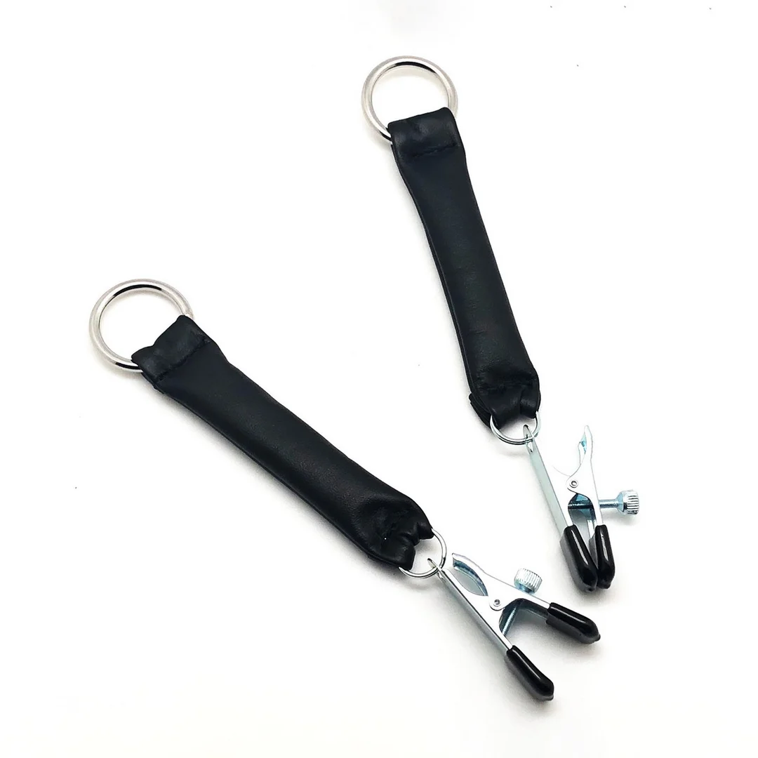 Morsetto per capezzoli con peso in pelle, 2 x 80 g, nero e argento - immagine 4