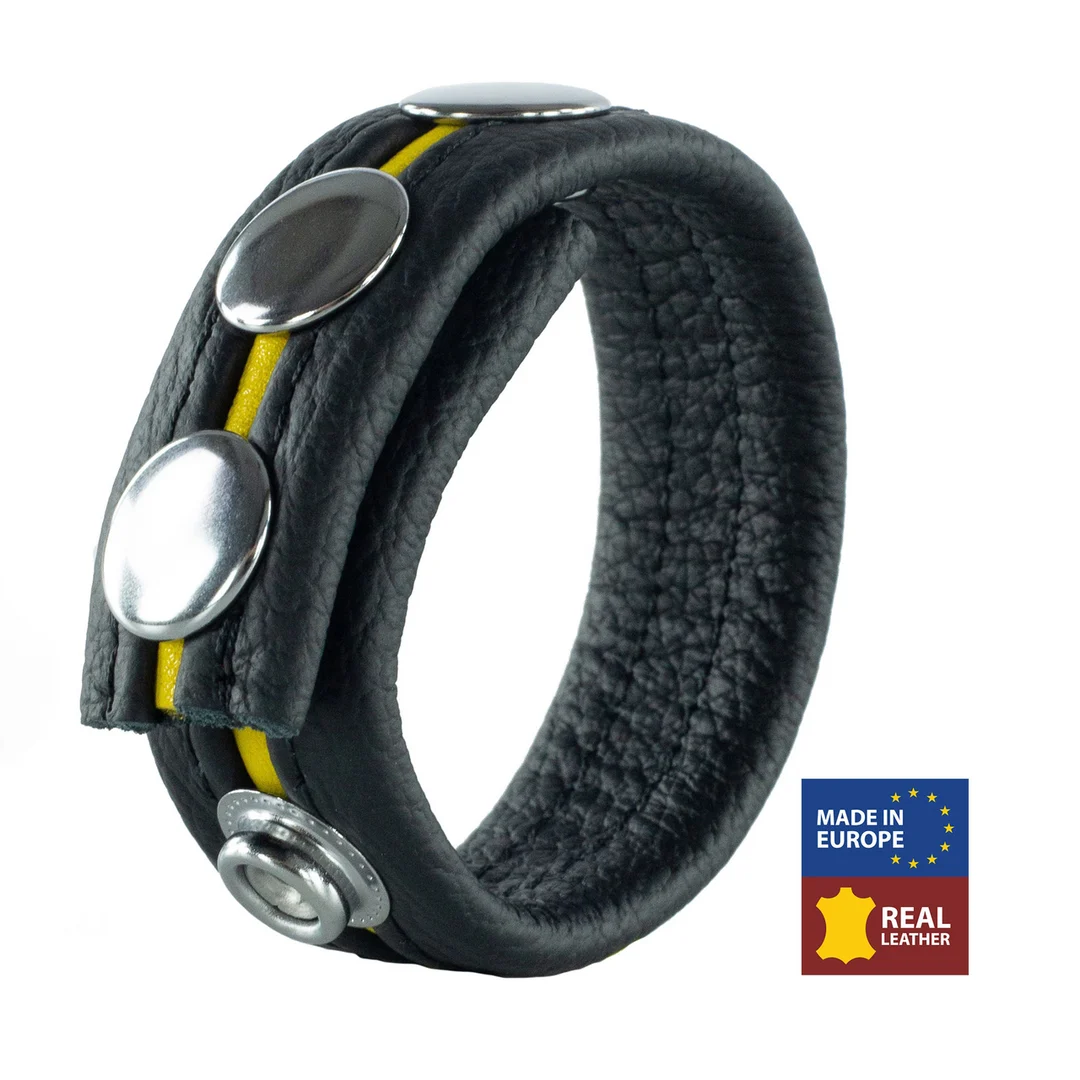Anello fallico regolabile in pelle gialla - immagine 4