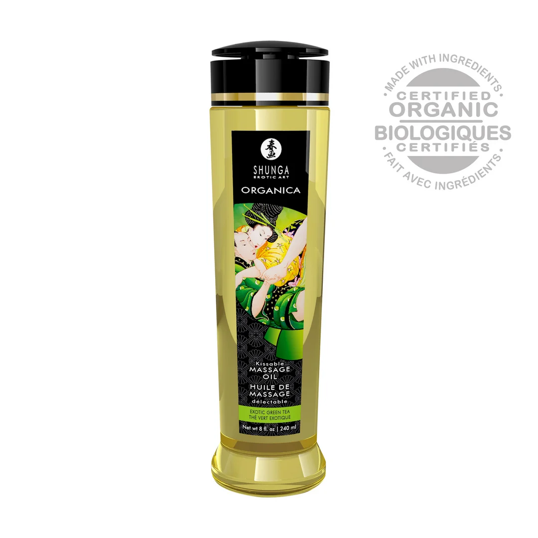 Olio da massaggio erotico, naturale e commestibile, tè verde, Shunga, 8 fl oz / 240 ml - immagine 2