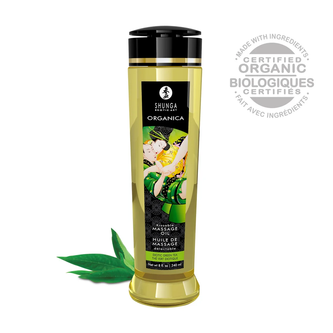 Olio da massaggio erotico, naturale e commestibile, tè verde, Shunga, 8 fl oz / 240 ml - immagine 3