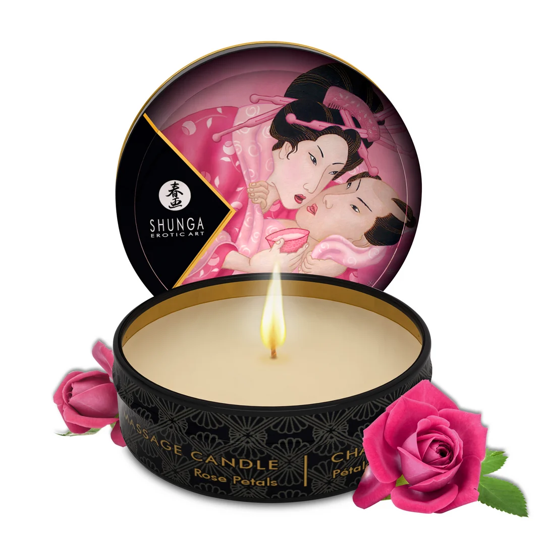 Candela da massaggio – Mini candela da massaggio e d’atmosfera con oli naturali – Rosa – Shunga – 30 ml - immagine 2