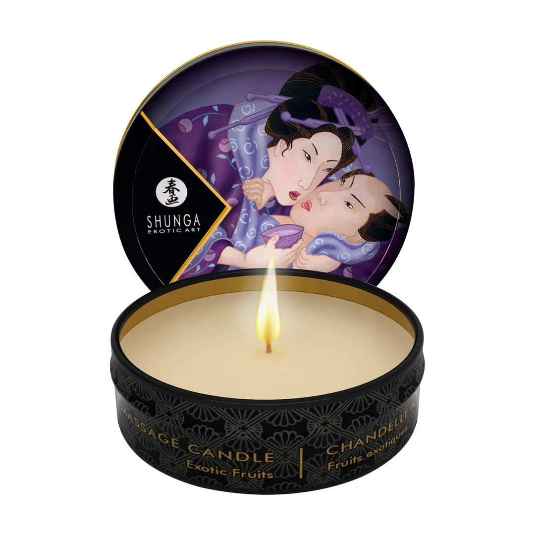 Candela da massaggio – Mini candela da massaggio con olio tiepido – Frutti esotici – 1 oz / 30 ml - immagine 1