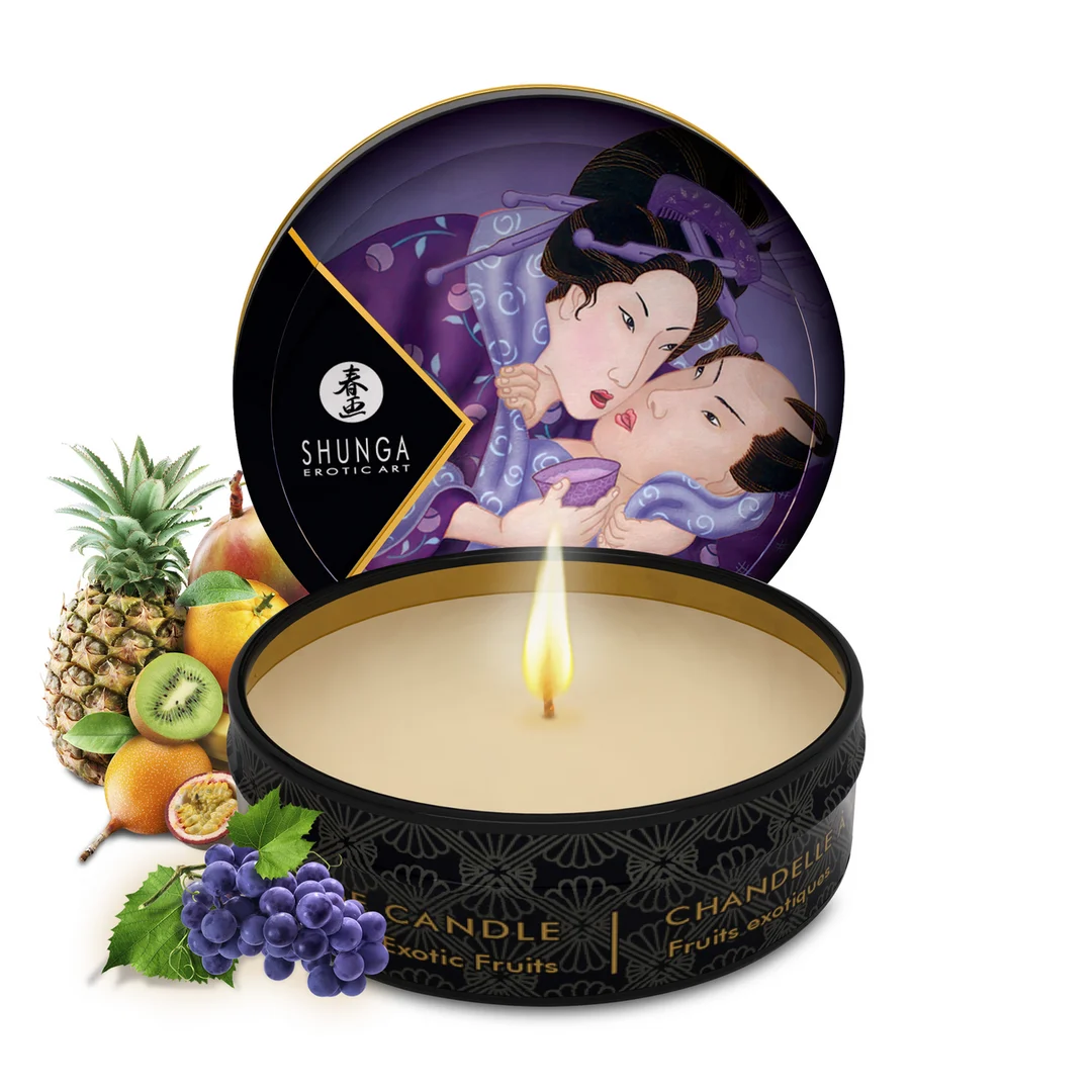 Candela da massaggio – Mini candela da massaggio con olio tiepido – Frutti esotici – 1 oz / 30 ml - immagine 2