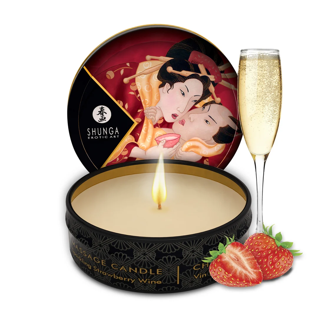 Candela da massaggio – Mini candela da massaggio e d’atmosfera – Fragola e spumante – Shunga – 30 ml - immagine 2