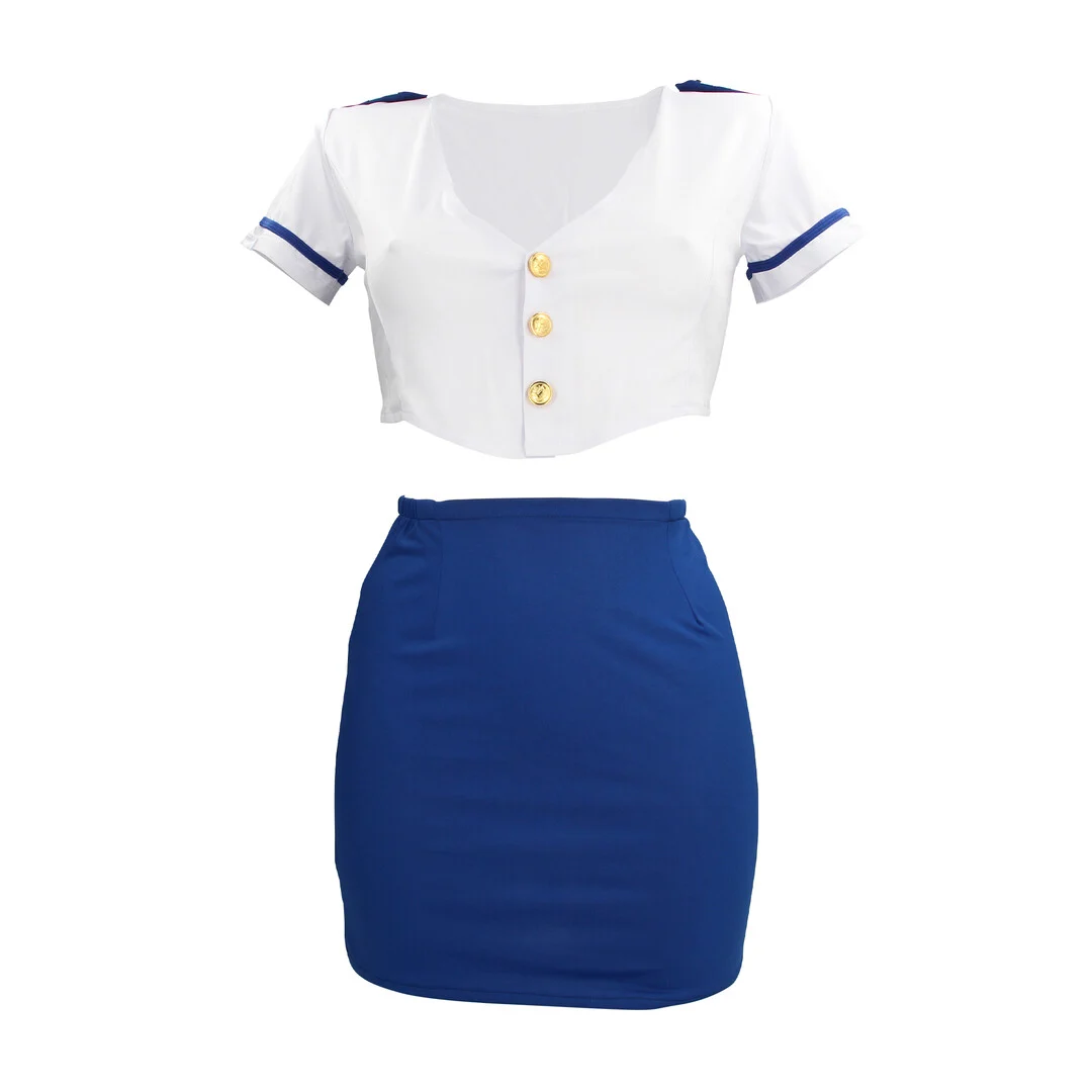 Costume da hostess blu e bianco S Line - immagine 2