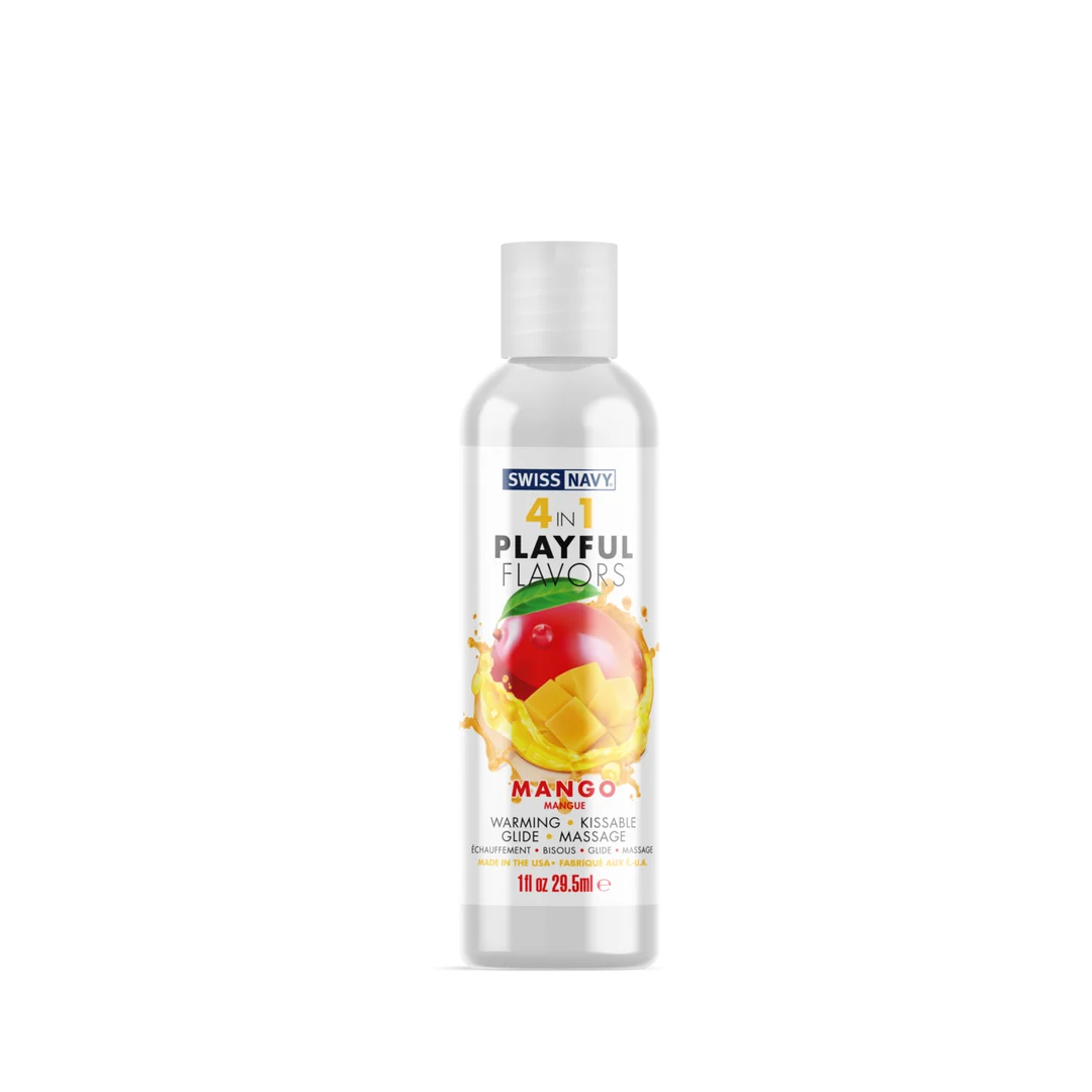 Lubrificante aromatizzato 4 in 1 Playful Flavors, commestibile e riscaldante, Mango, bustina da 5 ml, Swiss Navy - immagine 4